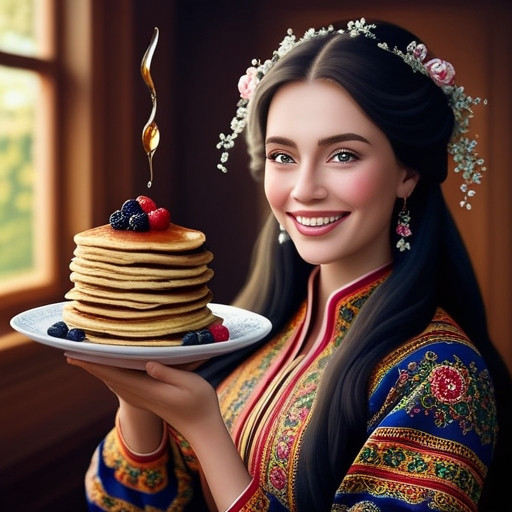 Яркий шарж на масленицу с блинами и народными гуляниями