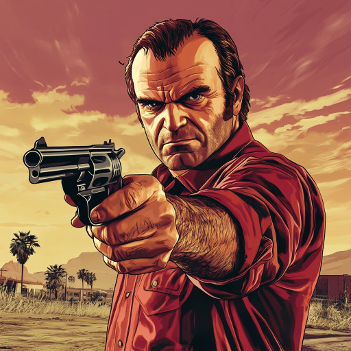 Различные вариации портретов в стиле GTA с характерными элементами игры
