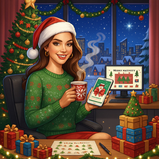 Печать новогодних шаржей на холсте, кружках и футболках