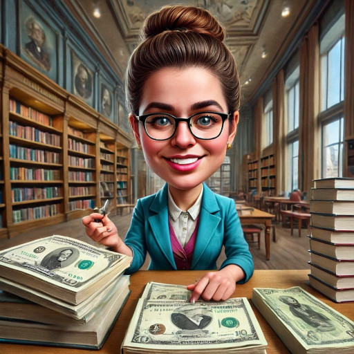 Шарж работника культуры с книгами и музыкальными инструментами